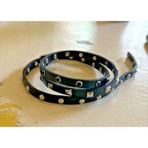Stella & Dot Trifecta Wrap Bracelet Black Studded Leather  - 24” Long